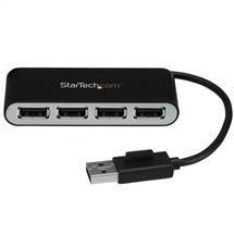 Black, Silver | StarTech.com 4-Port Portable USB 2.0 Hub with Built-in Cable