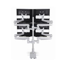Screen Mounts | Quad Screen with Lateral Extension and Desk Clamp - Silver