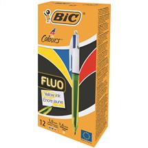 BIC 4Colours Fluo Clipon retractable pen Black, Blue, Red, Yellow 12