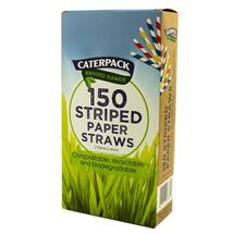 Unbranded Cups & Glasses | Caterpack Enviro Paper Straws Striped (Pack 150) - 30167