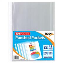 Punched Pockets | Tiger Multi Punched Pocket Polypropylene A4 45 Micron Top Opening