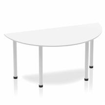Dynamic Impulse 1600mm Semi Circle Table White Top Silver Post Leg