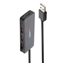 Lindy 4 Port USB 2.0 Hub, USB 2.0, USB 2.0, 480 Mbit/s, Black,