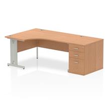 Office Desks | Dynamic Impulse 1600mm Left Crescent Desk Oak Top Silver Cable Managed