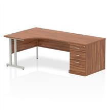 Impulse Office Desks | Dynamic Impulse 1600mm Left Crescent Desk Walnut Top Silver Cantilever