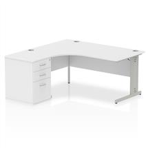 Dynamic Impulse 1600mm Left Crescent Desk White Top Silver Cable