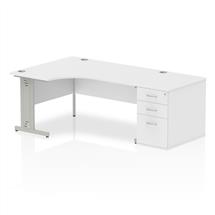 Dynamic Impulse 1600mm Left Crescent Desk White Top Silver Cable