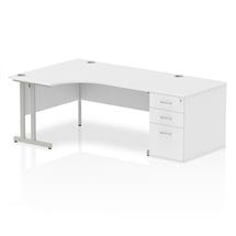 Dynamic Impulse 1600mm Left Crescent Desk White Top Silver Cantilever