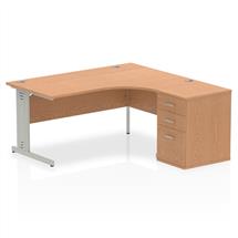 Dynamic Impulse 1600mm Right Crescent Desk Oak Top Silver Cable