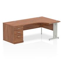 Dynamic Impulse 1600mm Right Crescent Desk Walnut Top Silver Cable