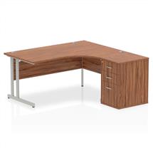 Office Desks | Dynamic Impulse 1600mm Right Crescent Desk Walnut Top Silver