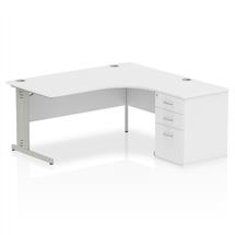 Dynamic Impulse 1600mm Right Crescent Desk White Top Silver Cable