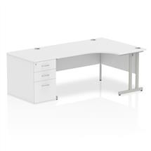 Dynamic Impulse 1600mm Right Crescent Desk White Top Silver Cantilever