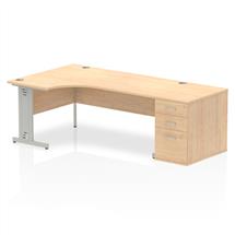 Dynamic Impulse 1800mm Left Crescent Desk Maple Top Silver Cable