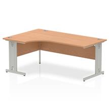 Impulse Office Desks | Dynamic Impulse 1800mm Left Crescent Desk Oak Top Silver Cable Managed
