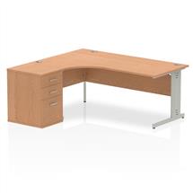 Dynamic Impulse 1800mm Left Crescent Desk Oak Top Silver Cable Managed