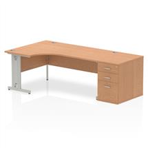 Dynamic Impulse 1800mm Left Crescent Desk Oak Top Silver Cable Managed