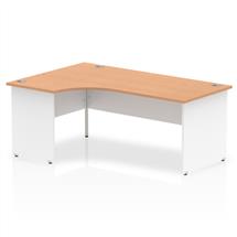 Impulse Office Desks | Dynamic Impulse 1800mm Left Crescent Desk Oak Top White Panel End Leg