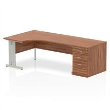 Dynamic Impulse 1800mm Left Crescent Desk Walnut Top Silver Cable