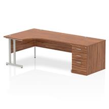 Office Desks | Dynamic Impulse 1800mm Left Crescent Desk Walnut Top Silver Cantilever