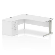 Dynamic Impulse 1800mm Left Crescent Desk White Top Silver Cable