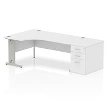 Dynamic Impulse 1800mm Left Crescent Desk White Top Silver Cable