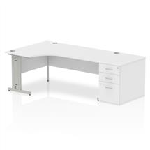 Impulse Office Desks | Dynamic Impulse 1800mm Left Crescent Desk White Top Silver Cable