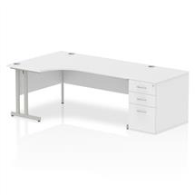 Dynamic Impulse 1800mm Left Crescent Desk White Top Silver Cantilever
