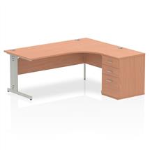 Dynamic Impulse 1800mm Right Crescent Desk Beech Top Silver Cable