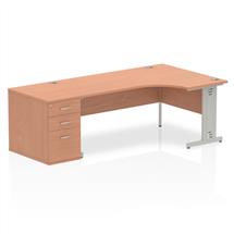 Dynamic Impulse 1800mm Right Crescent Desk Beech Top Silver Cable