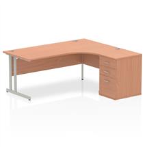 Impulse Office Desks | Dynamic Impulse 1800mm Right Crescent Desk Beech Top Silver Cantilever