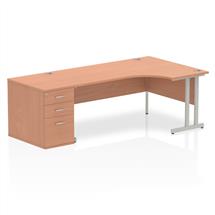 Dynamic Impulse 1800mm Right Crescent Desk Beech Top Silver Cantilever