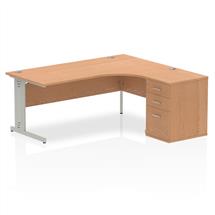 Dynamic Impulse 1800mm Right Crescent Desk Oak Top Silver Cable