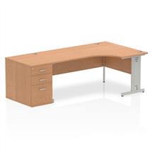 Dynamic Impulse 1800mm Right Crescent Desk Oak Top Silver Cable