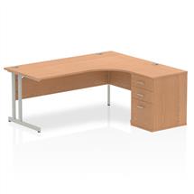Office Desks | Dynamic Impulse 1800mm Right Crescent Desk Oak Top Silver Cantilever