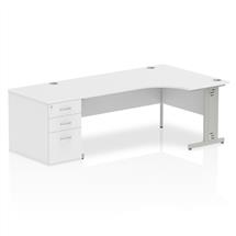 Dynamic Impulse 1800mm Right Crescent Desk White Top Silver Cable