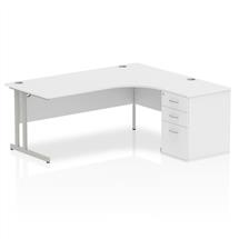Dynamic Impulse 1800mm Right Crescent Desk White Top Silver Cantilever