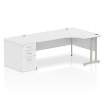 Dynamic Impulse 1800mm Right Crescent Desk White Top Silver Cantilever