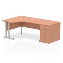 Dynamic Impulse 1600mm Left Crescent Desk Beech Top Silver Cantilever