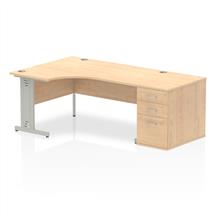 Office Desks | Dynamic Impulse 1600mm Left Crescent Desk Maple Top Silver Cable