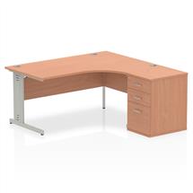 Dynamic Impulse 1600mm Right Crescent Desk Beech Top Silver Cable