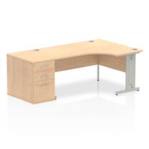 Dynamic Impulse 1600mm Right Crescent Desk Maple Top Silver Cable