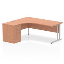 Dynamic Impulse 1800mm Left Crescent Desk Beech Top Silver Cantilever