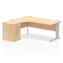 Dynamic Impulse 1800mm Left Crescent Desk Maple Top Silver Cable