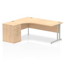 Dynamic Impulse 1800mm Left Crescent Desk Maple Top Silver Cantilever