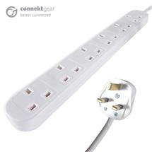 connektgear 3m 6 Way Power Extension Block  UK Plug to 6 x UK Sockets