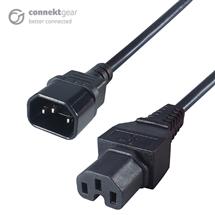 connektgear 2m Mains Extension Hot Rated Power Cable C14 Plug to C15