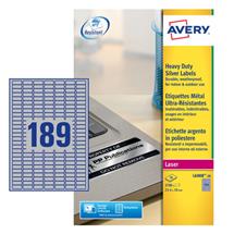 Avery Laser Heavy Duty Label 25.4x10mm 189 Per A4 Sheet Silver (Pack