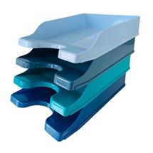 Deflecto Cool Breeze A4 Continental Letter Trays Deep Blue and Aqua