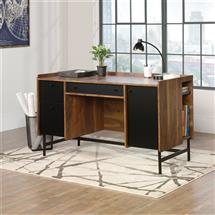 Hampstead Park Home Office Desk Walnut with Black Accent Panels and